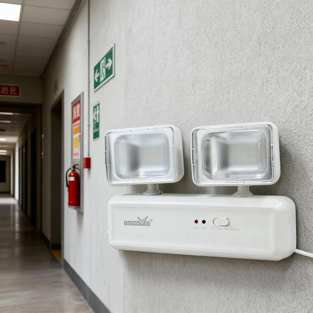 مصابيح خروج الطوارئ LED مصابيح الطوارئ ذات الرؤوس المزدوجة وبطارية احتياطية لمكافحة الحرائق لمستشفى المدرسة والبناء التجاري