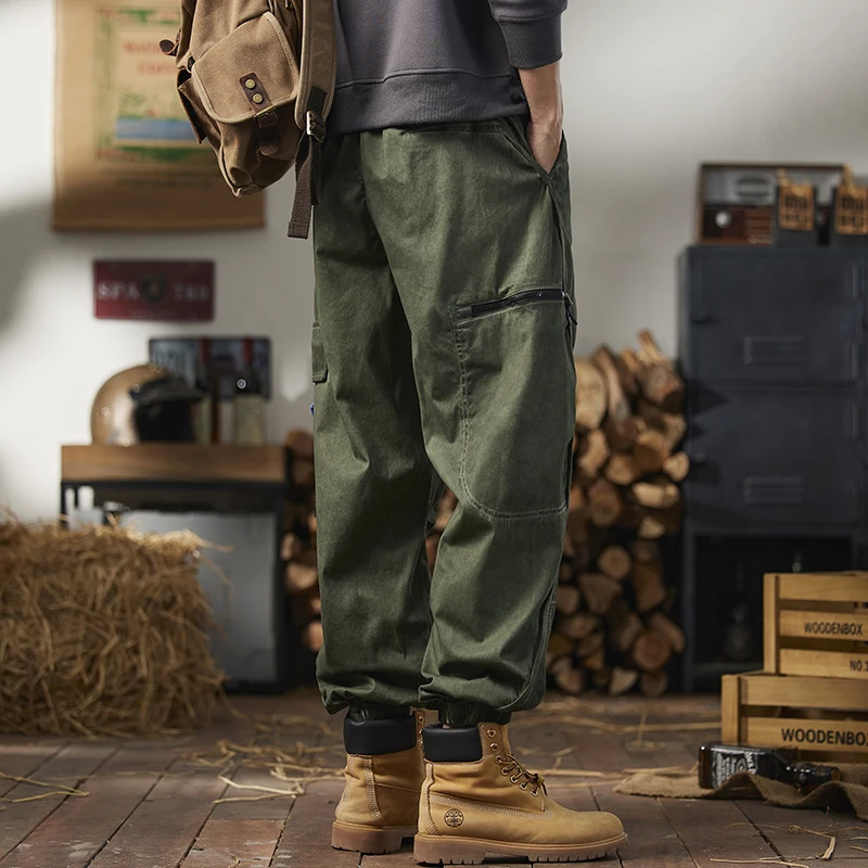 Bunched Feet Do Old Dirty Dirty Wind Casual Pants Men Retro High Street Wind Trend Do Old Elastic Waist Overalls