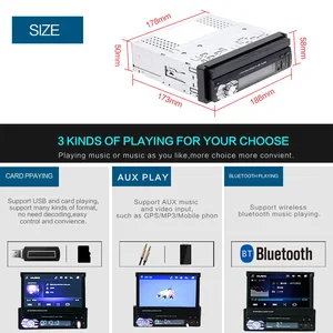 Wanderer-Retratile Touchscreen Car Radio Stereo, 1 Din, 7 Hauptverkäufe multimedia einversteigert - №5