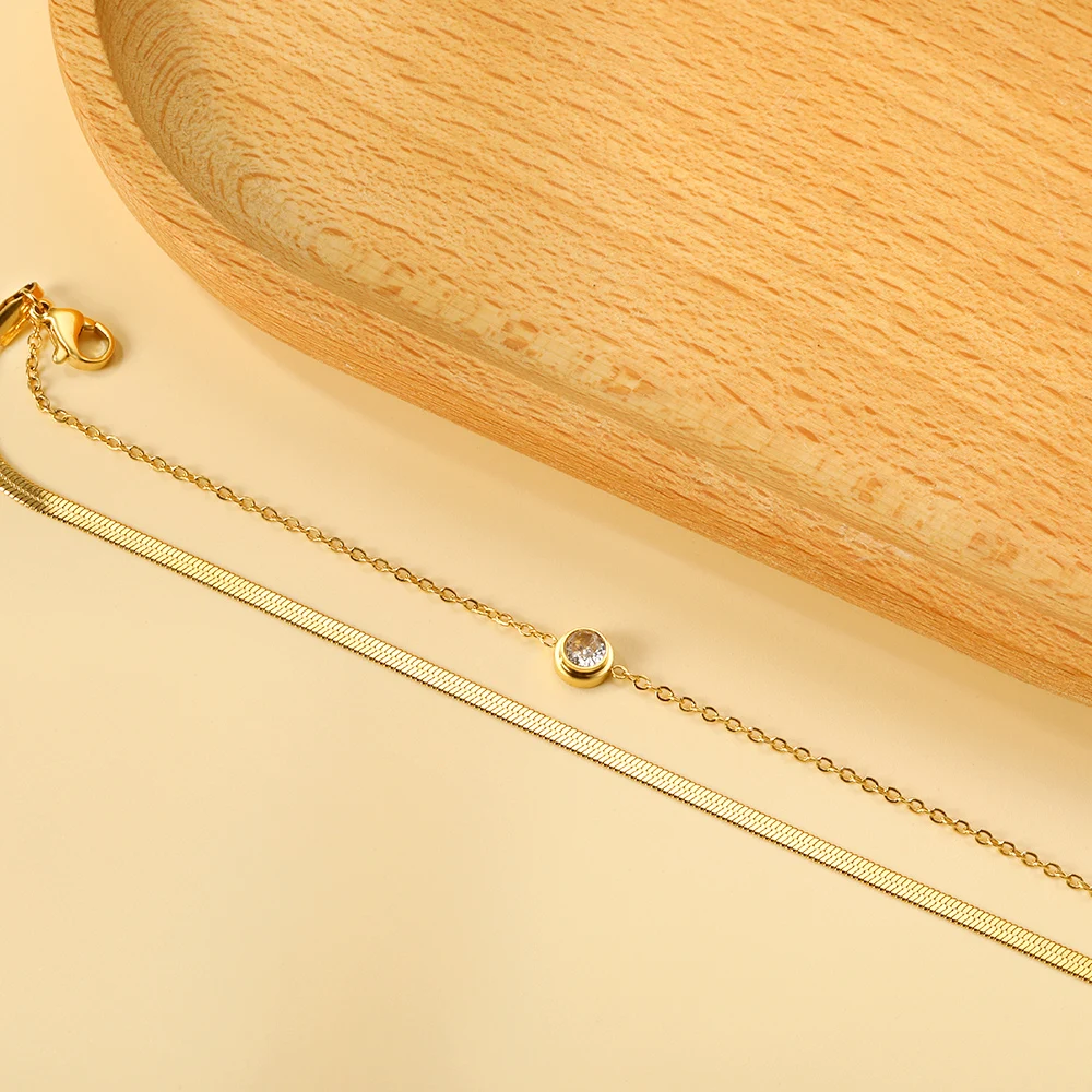 Hot Selling Women's Round Zircon Accessories+Matching Chain Double Bracelet 16+5cm Gold Gift Jewelry Suitable for Banquets