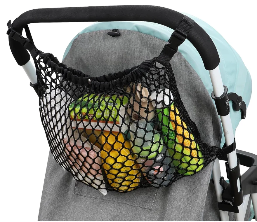 1-Piece Universal Baby Stroller Storage Bag, Polyester Mesh Bag, Suitable for Strollers, Non-Slip and Adjustable, Stroller Mesh Storage Bag Accessories