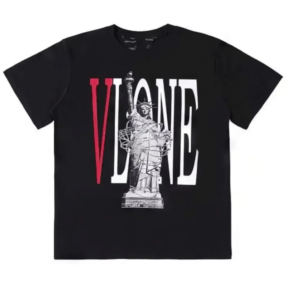 2025 Vlone Liberty Hip Hop Men's Cotton Printed Pattern Round Neck Short Sleeve T Shirt Casual Women's Luxury Brand Tee Kids Top