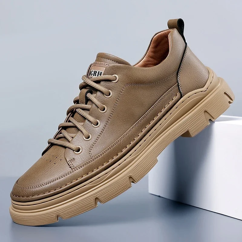 

Осенняя мужская обувь 2025 года, повседневная обувь из натуральной кожи, уличная рабочая обувь на плоской подошве, модные мужские ботильоны из коровьей кожи