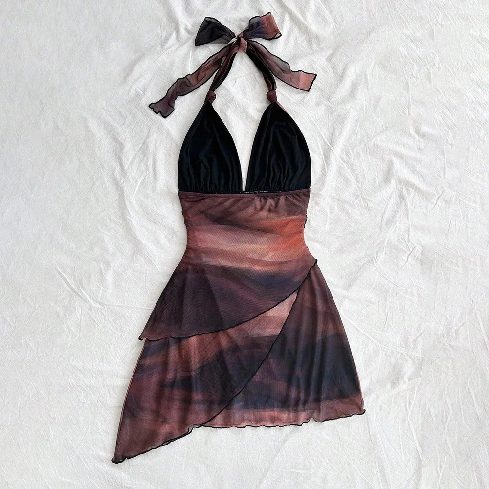 Vestidos Primavera Verano Moda Sexy Bowknot Sin Mangas Halter Cuello Mini Vacaciones Cami Vestidos Para Mujeres