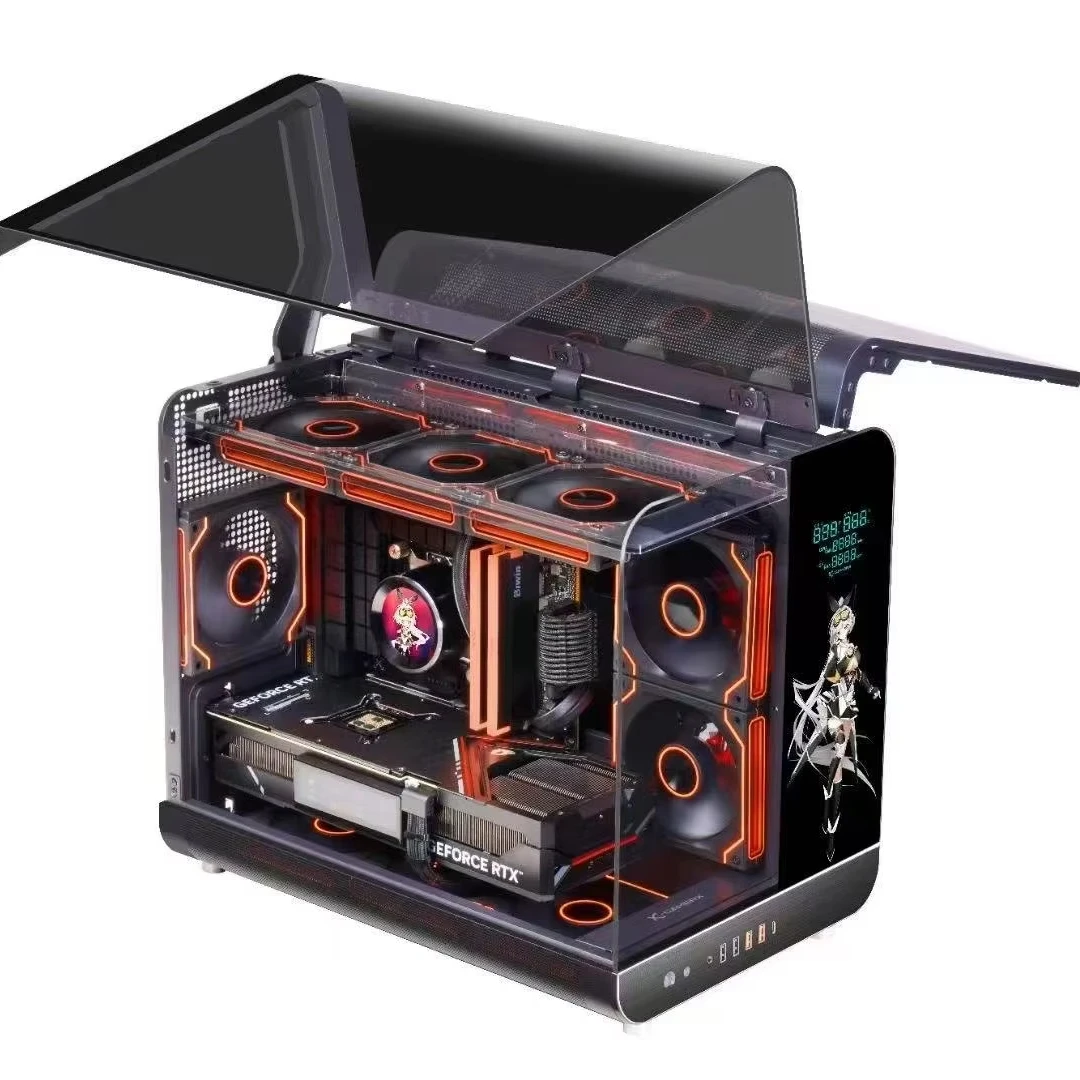 2025 New Cool Curved Glass Design Computer Case 360-Degree Surround View ATX/MATX Compatible Supercar-Looking Gaming Case PC