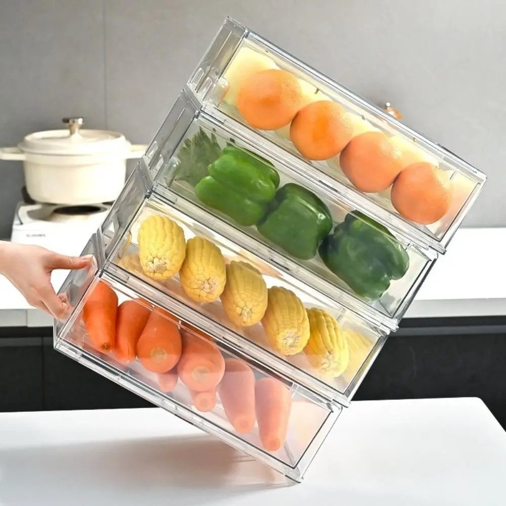 

Fresh Keeping Refrigerator Storage Box Stackable Clear Makeup Organizer Large Capacity Dustproof Food Drawer Organizer