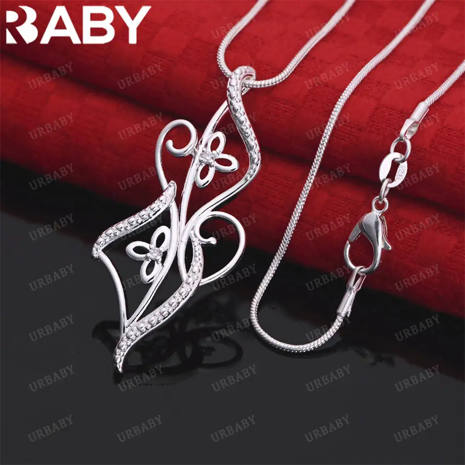 

URBABY 40-75cm 925 Sterling Silver Zircon Flower Pendant Necklace For Women Men Wedding Party Gift Charms Jewelry
