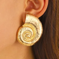 Punk Boho Big Conch Snail Stud Earrings for Women Trendy Unique Chunky Piercing Vacation Accessories Birthday Anniversary Gifts