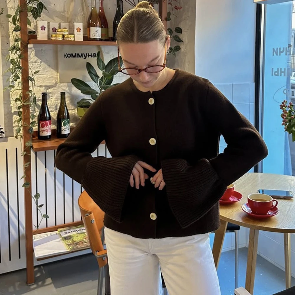 

Ticketsx винтажный однотонный вязаный кардиган с круглым вырезом в стиле пэчворк, повседневная однобортная куртка с длинными рукавами, осенняя уличная верхняя одежда