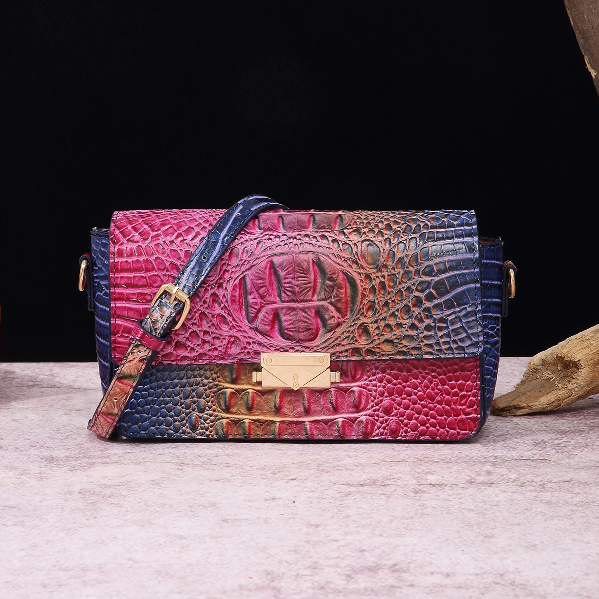 Colorful crocodile pattern classic lock buckle autumn and winter new product crossbody shoulder bag small square bag