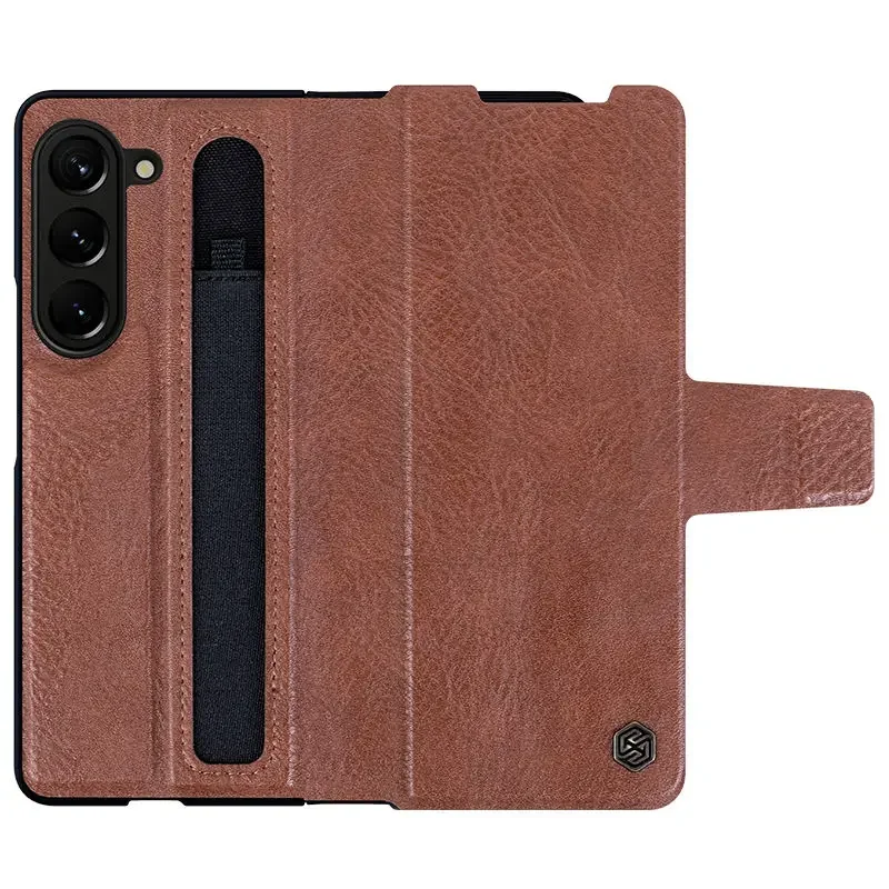 Для Samsung Galaxy Z Fold 5 NILLKIN Aoge кожаный чехол с карманом S-Pen и встроенной подставкой роскошный чехол с полной защитой