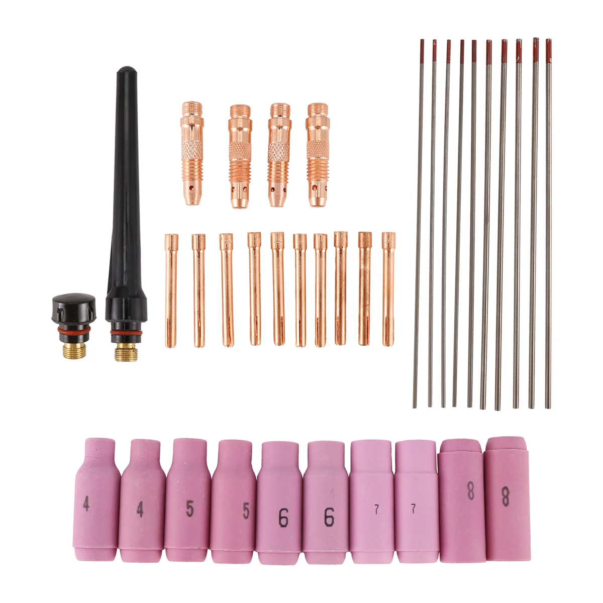 Hot New TIG Welding Accessories Set, Adapter Sleeves+ Housing+ Ceramic Nozzles+ Tungsten Electrodes for WP-26 TIG Welding Torch