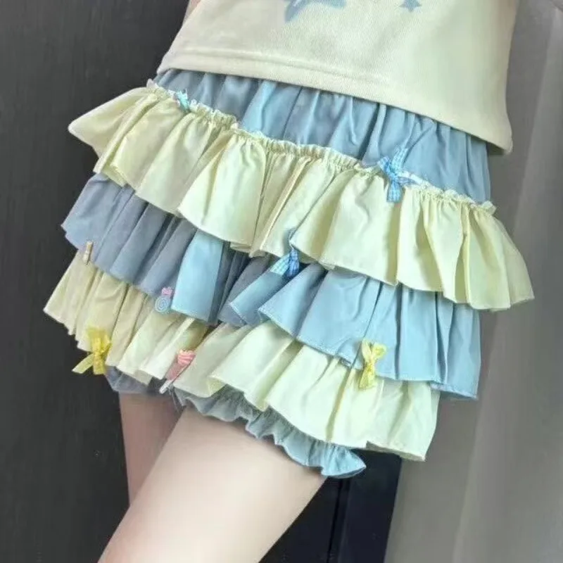 Summer New Japanese Sweet and Spicy Girl Puff Pumpkin Anti Light Skirt Dopamine Candy Color Slimming High Waist Y2k Cake Skirts