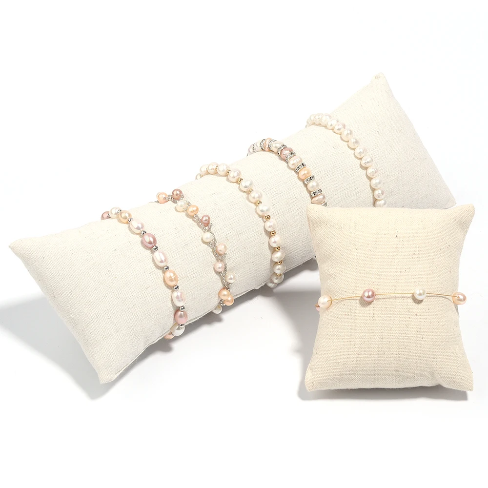 1 unidad de almohada para exhibición de joyería, pulsera de lino de cuero PU de terciopelo, funda para reloj, brazalete, soporte para cojín, accesorio de fotografía para espectáculo, venta al por mayor