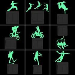 Cartoon Sport DIY Wall Switch Stickers Glow in the Dark Taekwondo/Parkour/Skateboard/Biking/Motocross/Ski/Diver/Tennis/Handball