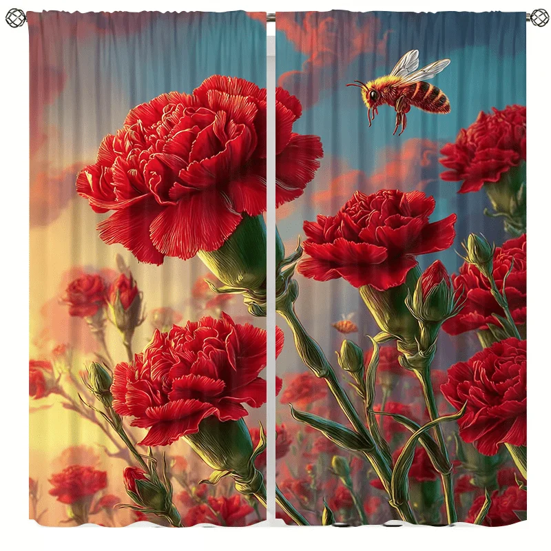 Red carnation honeycomb curtains, installed using pocket rod method, suitable for bedrooms, living rooms, balconies, decoration