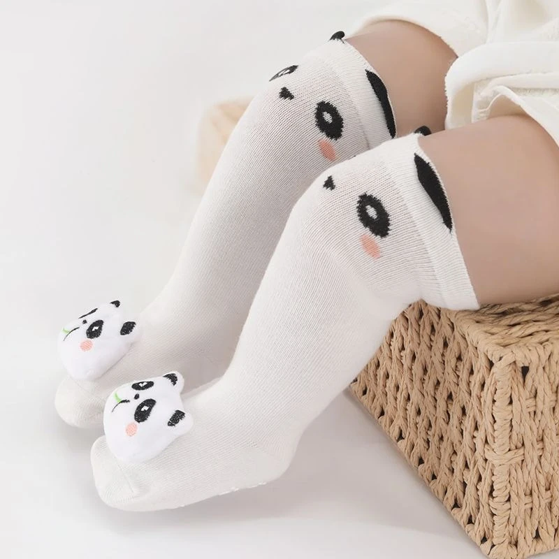 100% Cotton Baby Knee High Socks Soft Non Binding Top Cute Cartoon Design for Newborn Infant Stretch Over The Calf Socks