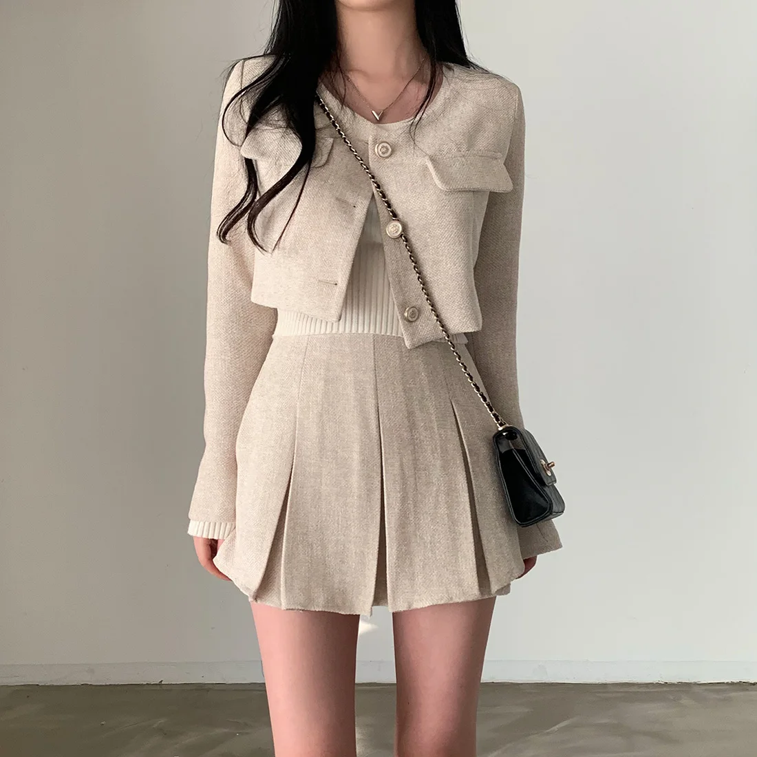 

Early Autumn Tailored ort Jaet Tweed ort Skirt Pants Set with Women's Long Sve Color Polyester Fiber