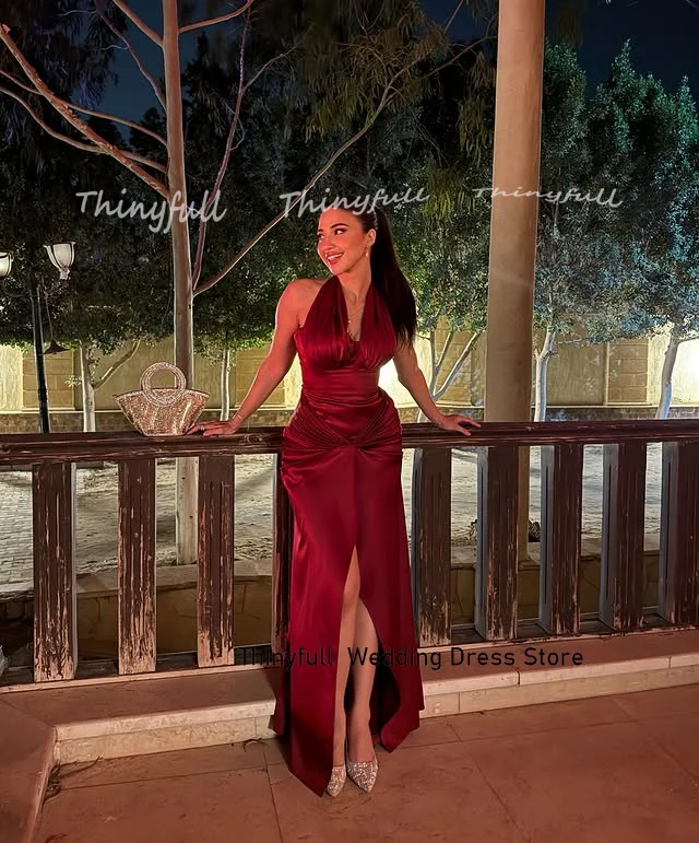 Thinyfull Mermaid 2026 Long Prom Dresses Halter Sleeveless Split Evening Dress Party Gown Robe De Soirée Customized