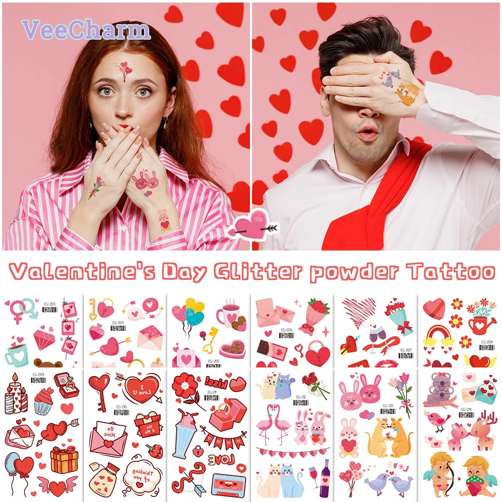 

VeeCharm 1/12 Sheet Valentine’s Day Temporary Tattoos for Women Wedding Love Confession Couple Bridesmaid Romantic Party Gifts