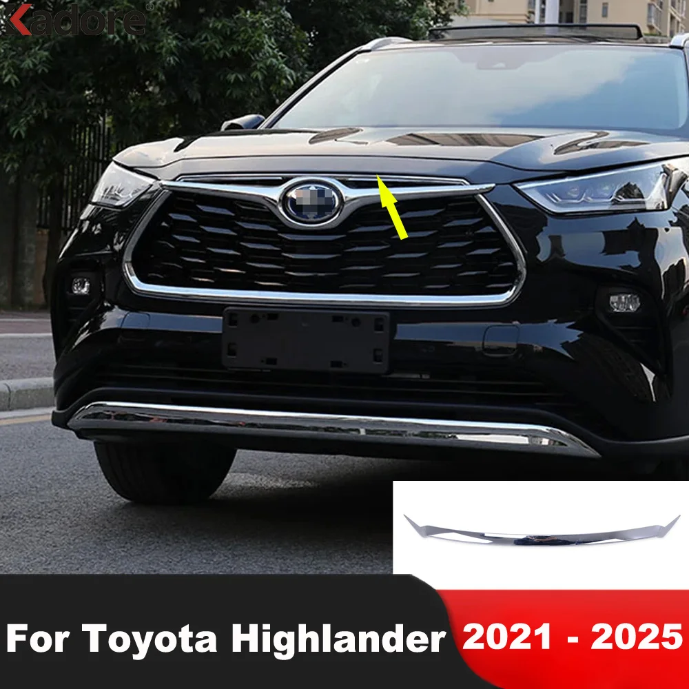 

For Toyota Highlander XU70 Hybrid 2021-2024 2025 Chrome Car Front Hood Engine Cover Trim Upper Grille Grill Strip Accessories