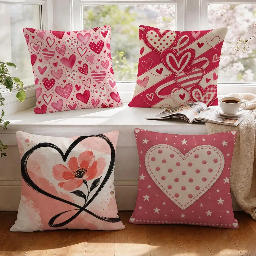Love Typography Cushion Cover 1/4Pcs Linen Throw Pillow Covers Double-Side Print Sofa Couch Living Room Decor