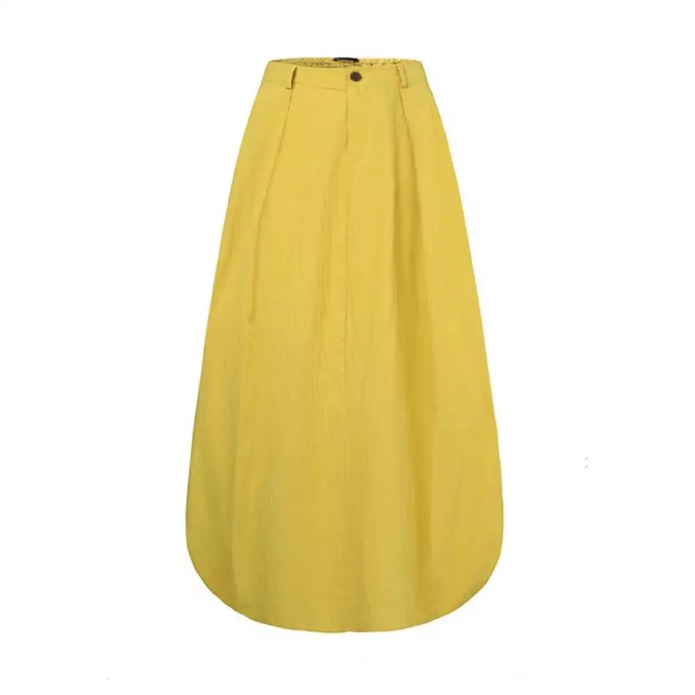 Elastic Waist Maxi Skirt Elegant A-line Maxi Skirt Stylish Elastic High Waist Button Zipper Fly Solid Color Hem for Wear