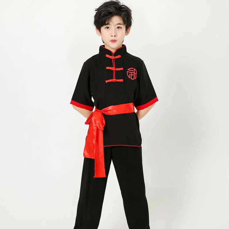 Ropa de Tai Chi Wushu de manga corta para adultos, traje de artes marciales para niños, uniforme de Kung Fu para niños, Hanfu de actuación tradicional de verano