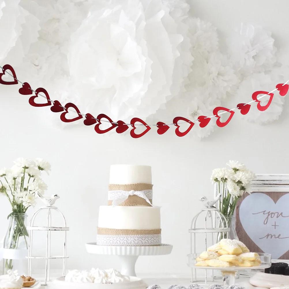 

3 Meters Valentines Day Heart Banner Non-Woven Fabric Party Decoration Love Heart Garland Red Valentines Day Banner