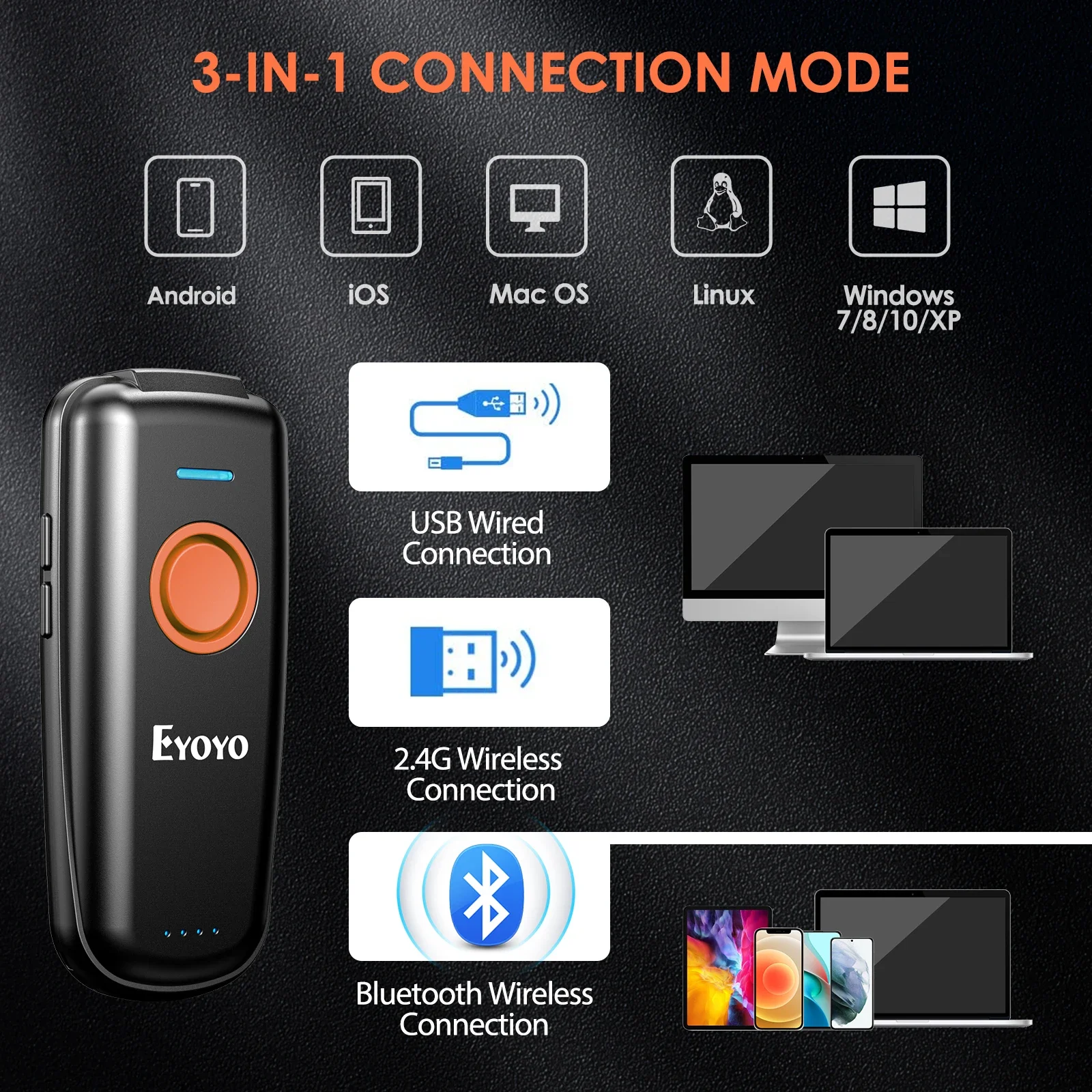 EYOYO EY-023L Mini Barkod Tarayıcı 1D 2.4G Kablosuz Barkod Tarayıcı Android IOS Windows Bluetooth Tarayıcı Lazer Okuyucu