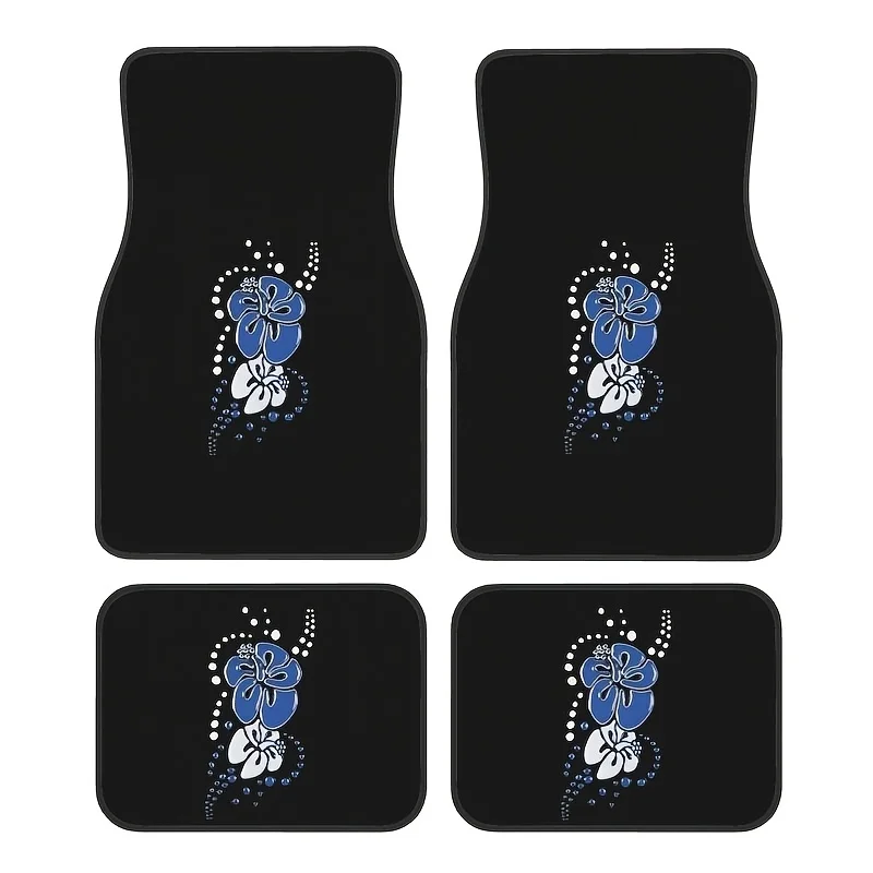

4pcs Blue Elegant Floral Theme Universal Car Floor Mats- Comfortable Crystal Velvet Vehicles Floor Mats, Front& Rear Full Covera