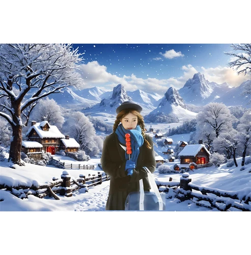 Imagen 2 del producto MOON.QG invierno Navidad pueblo telón de fondo decoración del hogar fotografía estudio fondo Año nuevo nieve ciudad montaña caída trasera