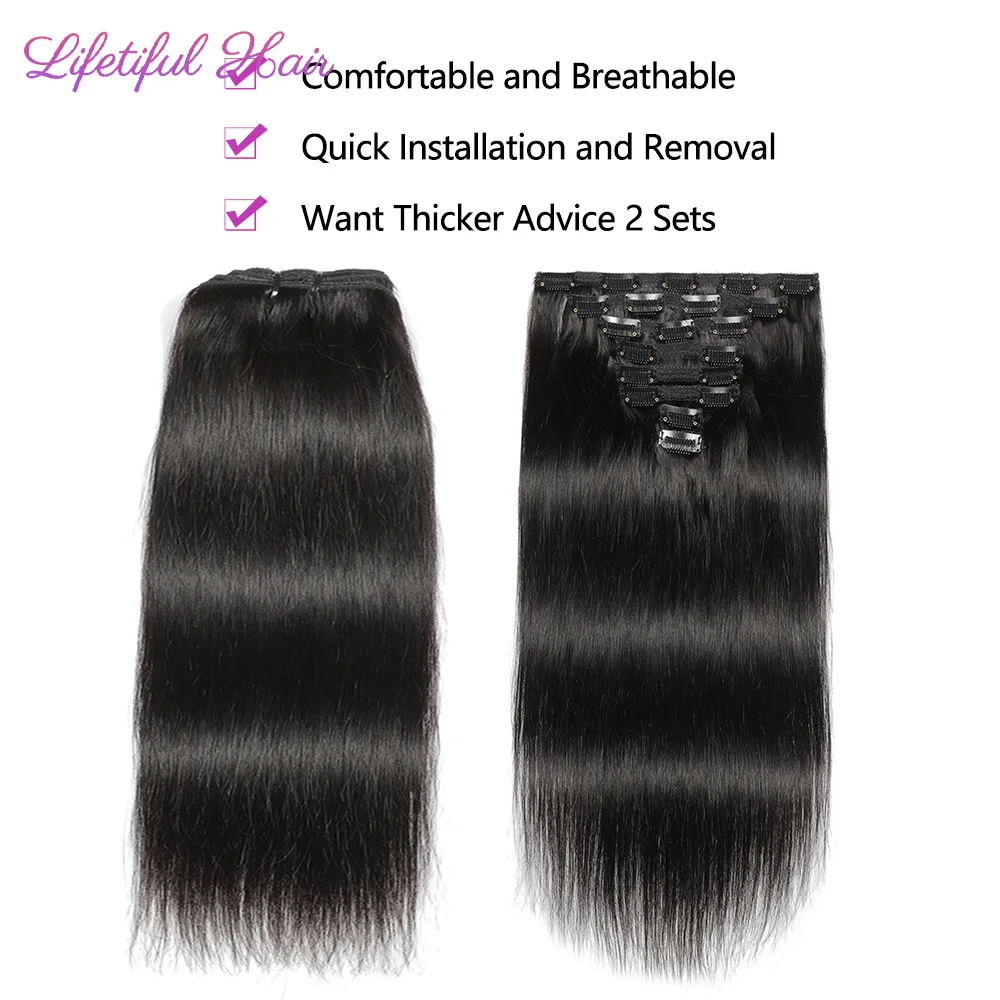 Clip in Hair Extension Human Hair Straight Human Hair Clip in Extensions Black Women Invisible Seamless Clip Natural Humain Hair