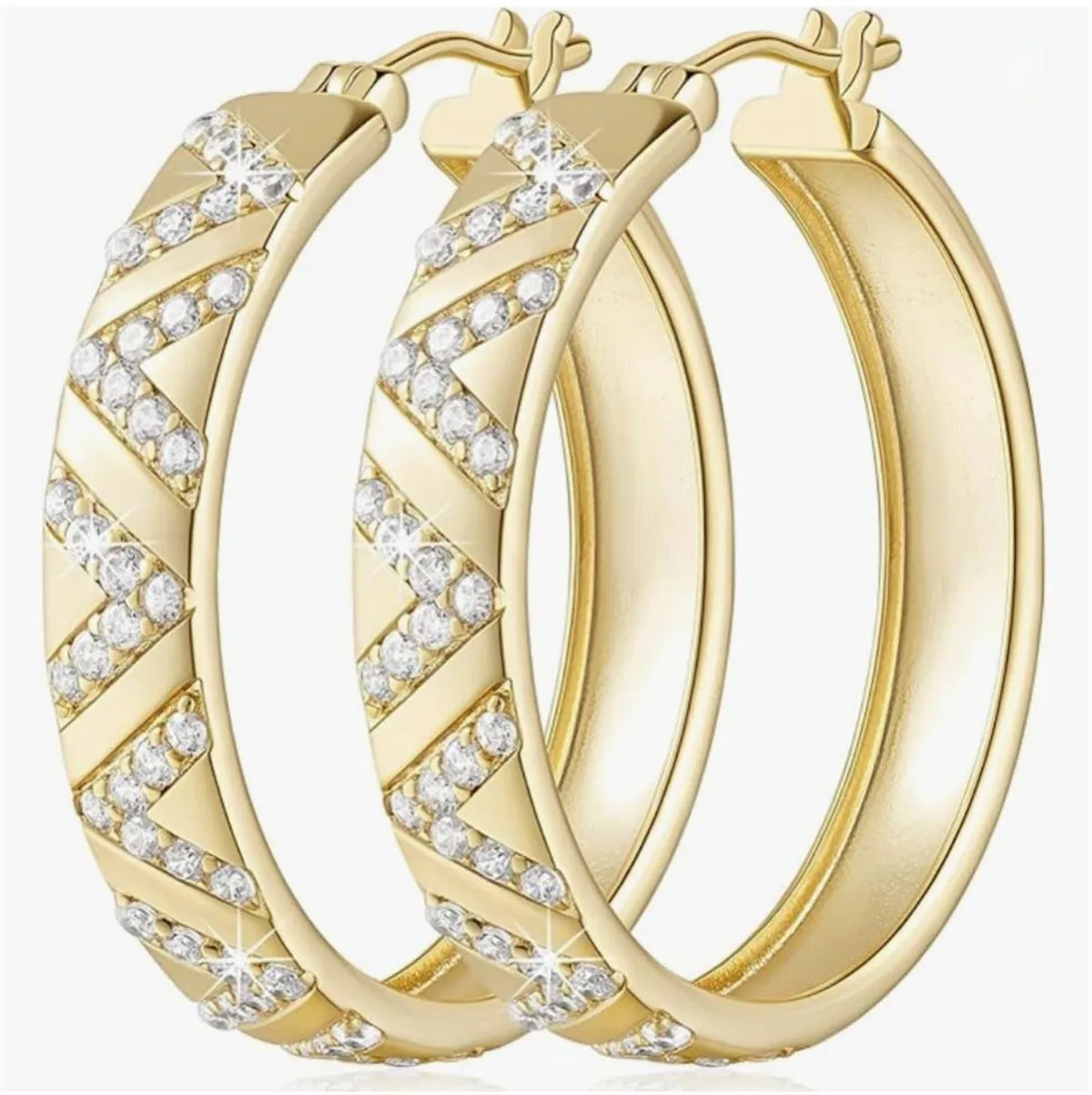 

14K solid genuine gold laboratory-grown diamond wide-edge half-diamond earrings ear loops Valentine's Day gift diamond earrings