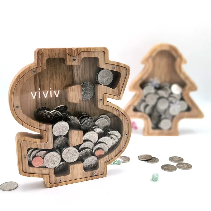 Wooden piggy bank, piggy bank, piggy bank ornament, cartoon transparent gift, Christmas tree, lucky money