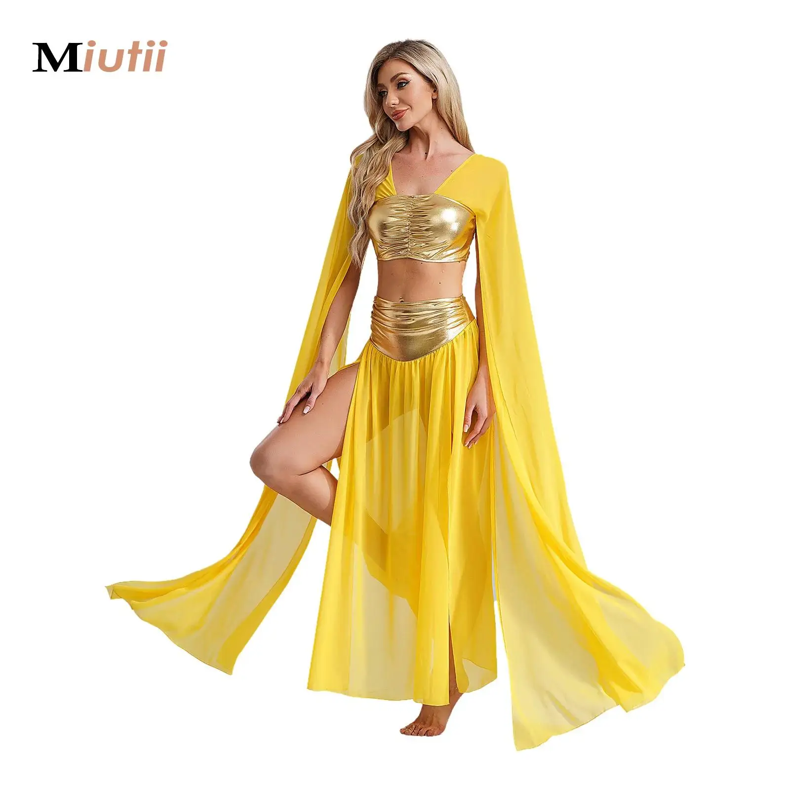 

Women Halloween Ancient Rome Egyptian Cleopatra Cosplay Costume Crop Top+Split Skirt Set Belly Dance Performance Party Clothes