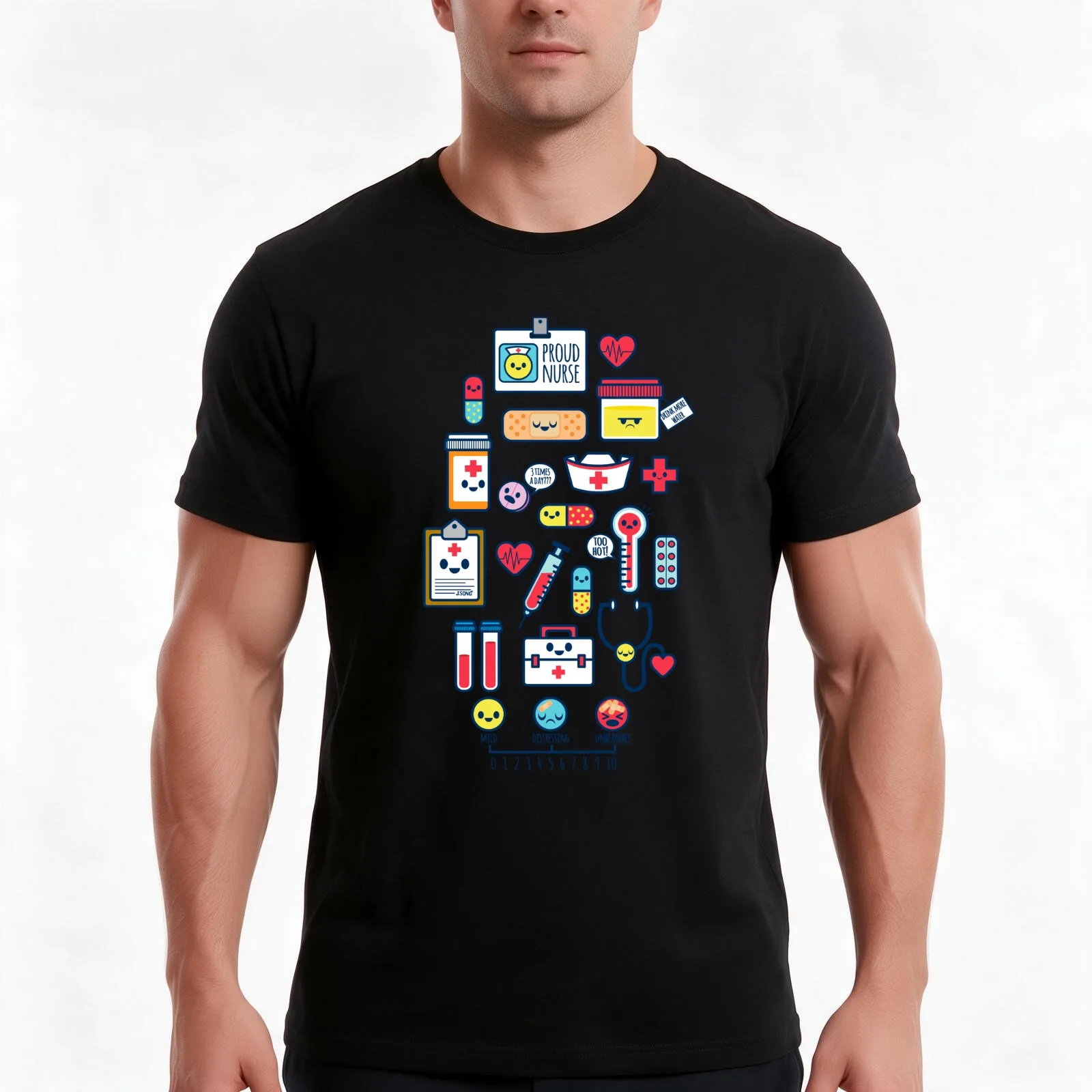 Proud To Be a Nurse / Surface Pattern Design / Blue T-Shirt, Summer Casual Cotton Tee, Oversized Streetwear Tops, 100% Cotton