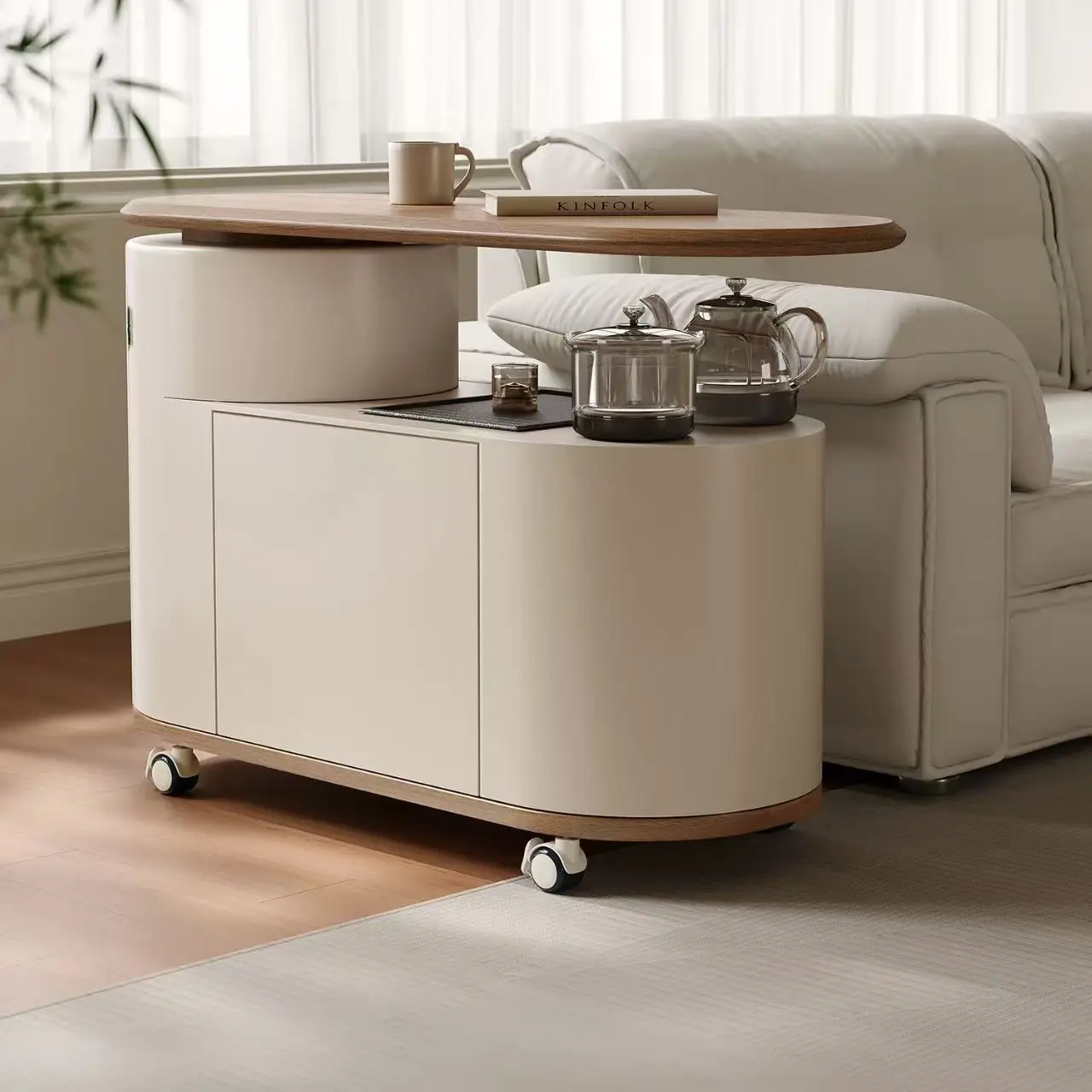 Movable rotating tea table Modern coffee table Tea table Light luxury sofa Tea side cabinet Living room Balcony Small cart
