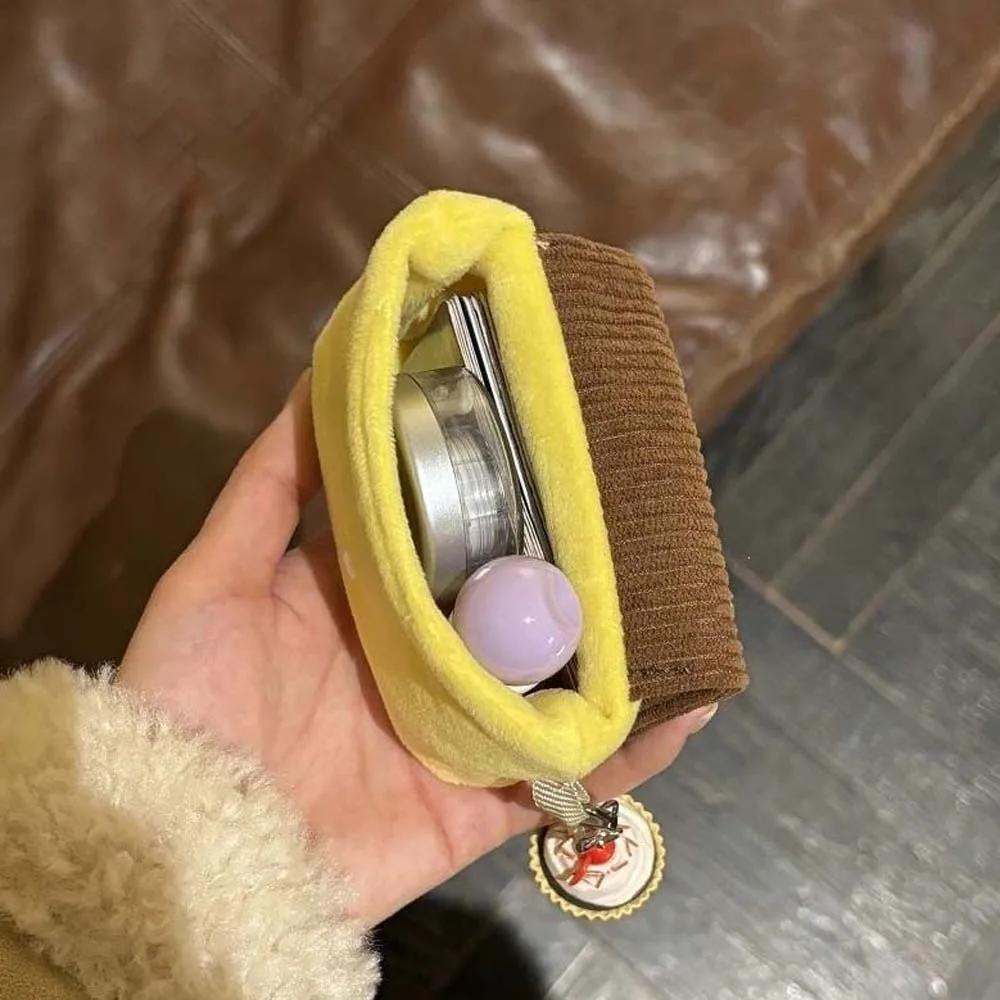 Cherry Pudding Design Coin Purse Soft Velvet Corduroy Texture Mini Pouch Wallet Compact Dimension Cute Cake Embroidery