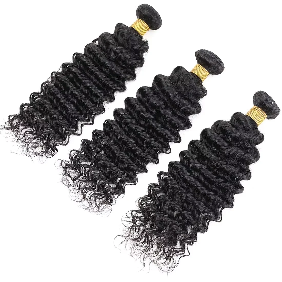 Deep Wave Curly Human Hair Bundles Remy Hair Weave 1/3 Bundles Deal Unprocessed Tissage Cheveux Humains Natural Black For Women