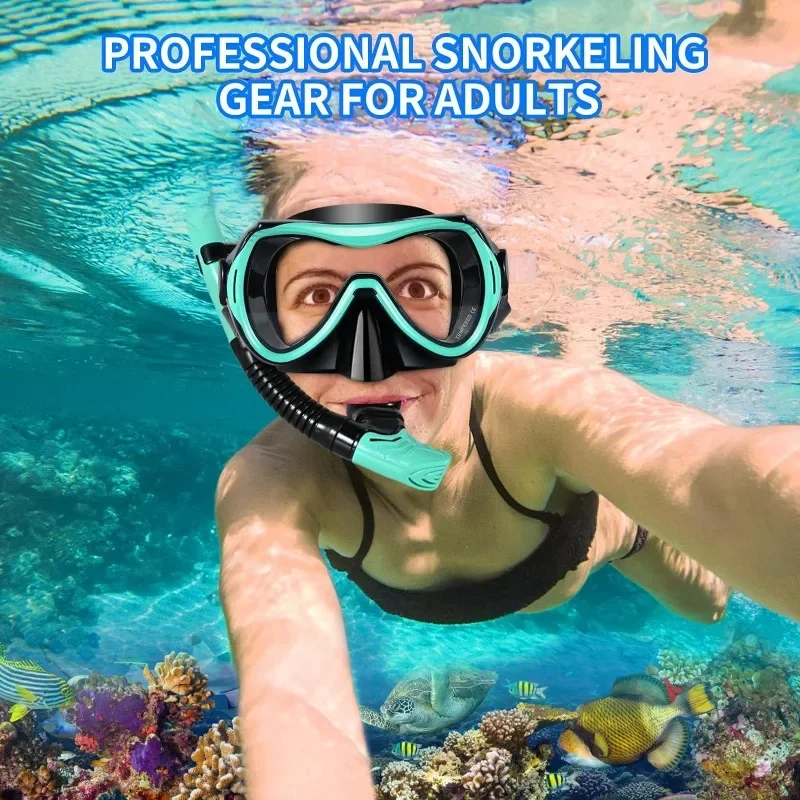 Snorkel Mask Set Scuba Diving Swimming Goggles 180° Panoramic Wide View HD Dry Top Anti-Leak Anti-Fog for Adults