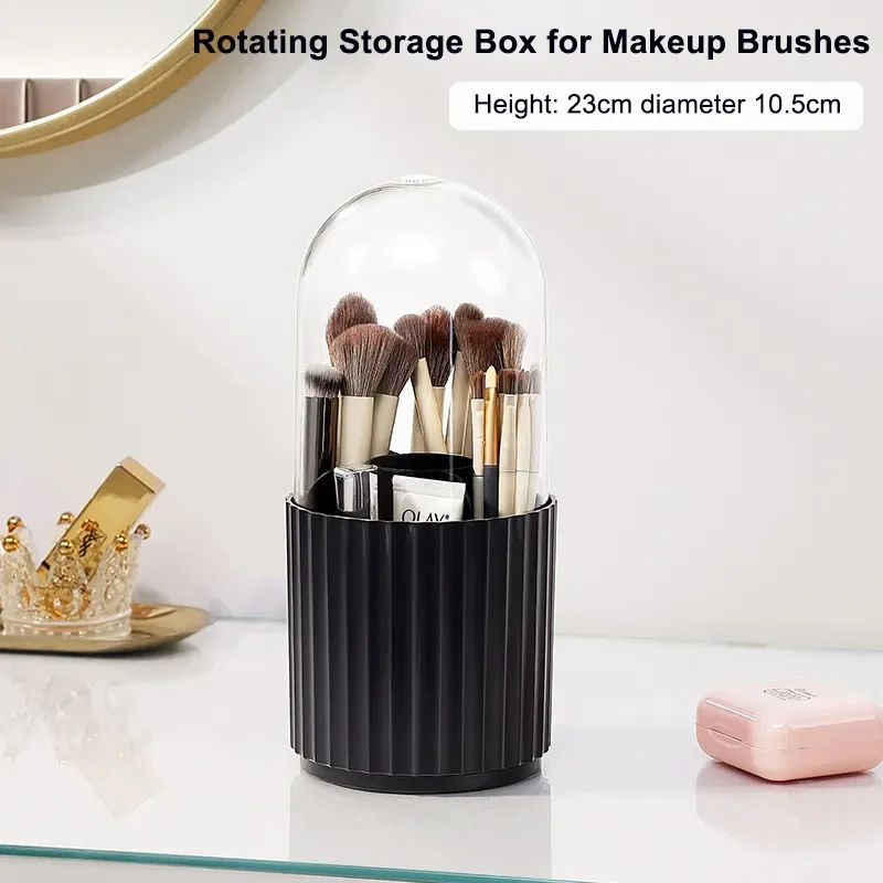 360 Rotating Makeup Brush Holder with Lid Makeup Brush Holder Organizer for Vanity Desktop Countertop Dresser Table