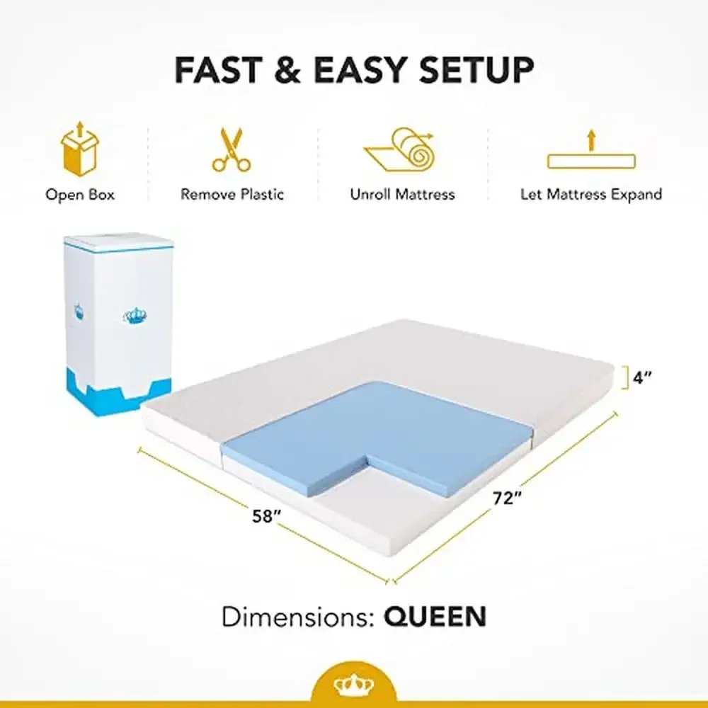 Surmatelas Queen en mousse à mémoire de forme en gel, canapé convertible, lits dormeurs pliables, fabriqué aux États-Unis, instituts de pression Orth4WD, 4 po