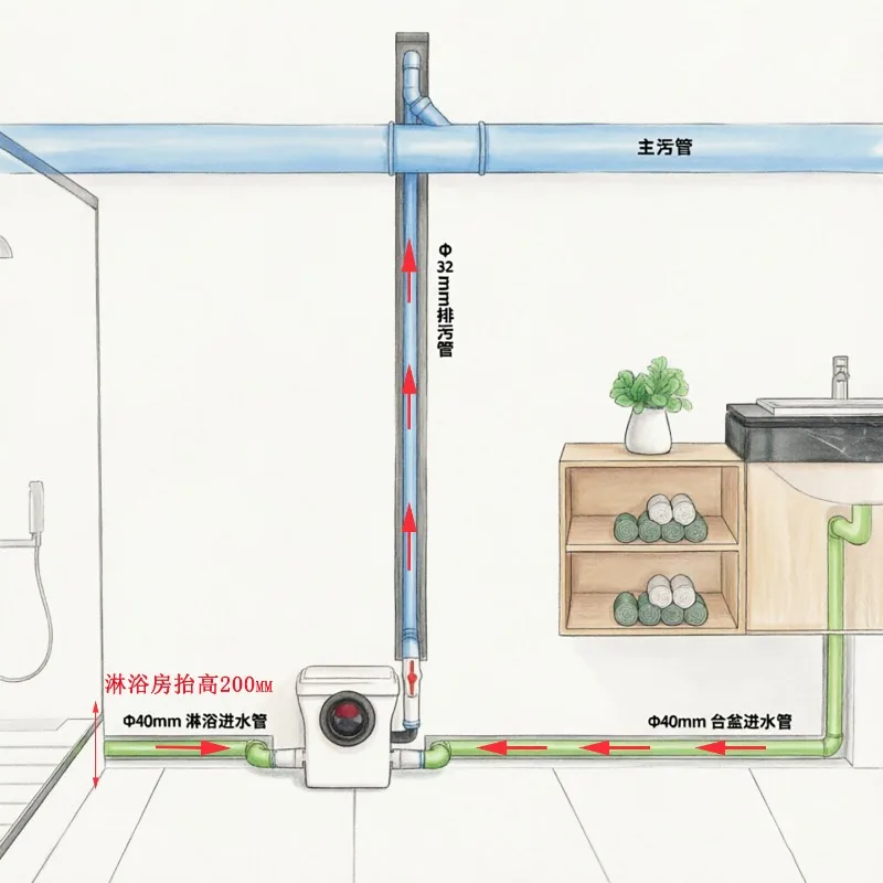Household basement electric toilet integrated bathroom for villas fully automatic sewage lift pump and grinding pump