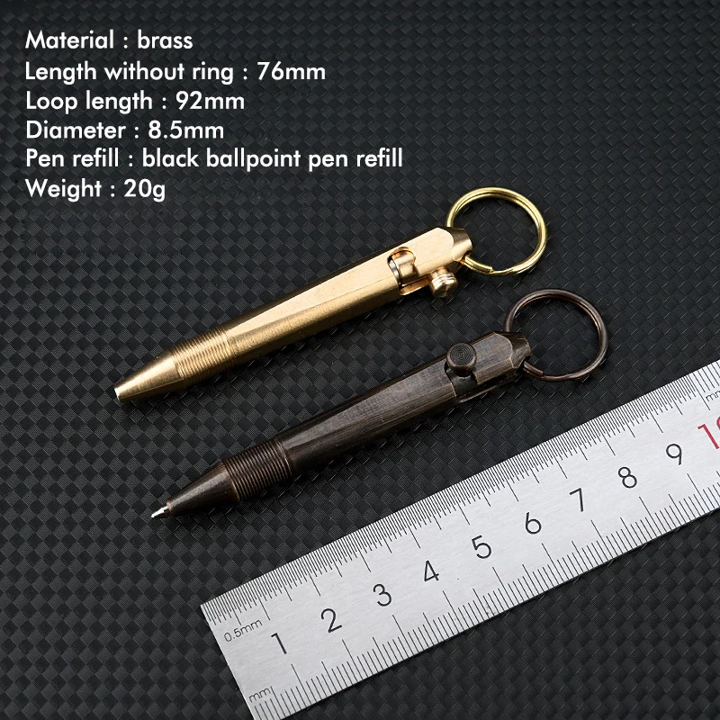 Mini Brass Pen Portable Cylindrical Bolt Ballpoint Pen Key pendant Business Signature Stationery Pen EDC Outdoors Writing Tools