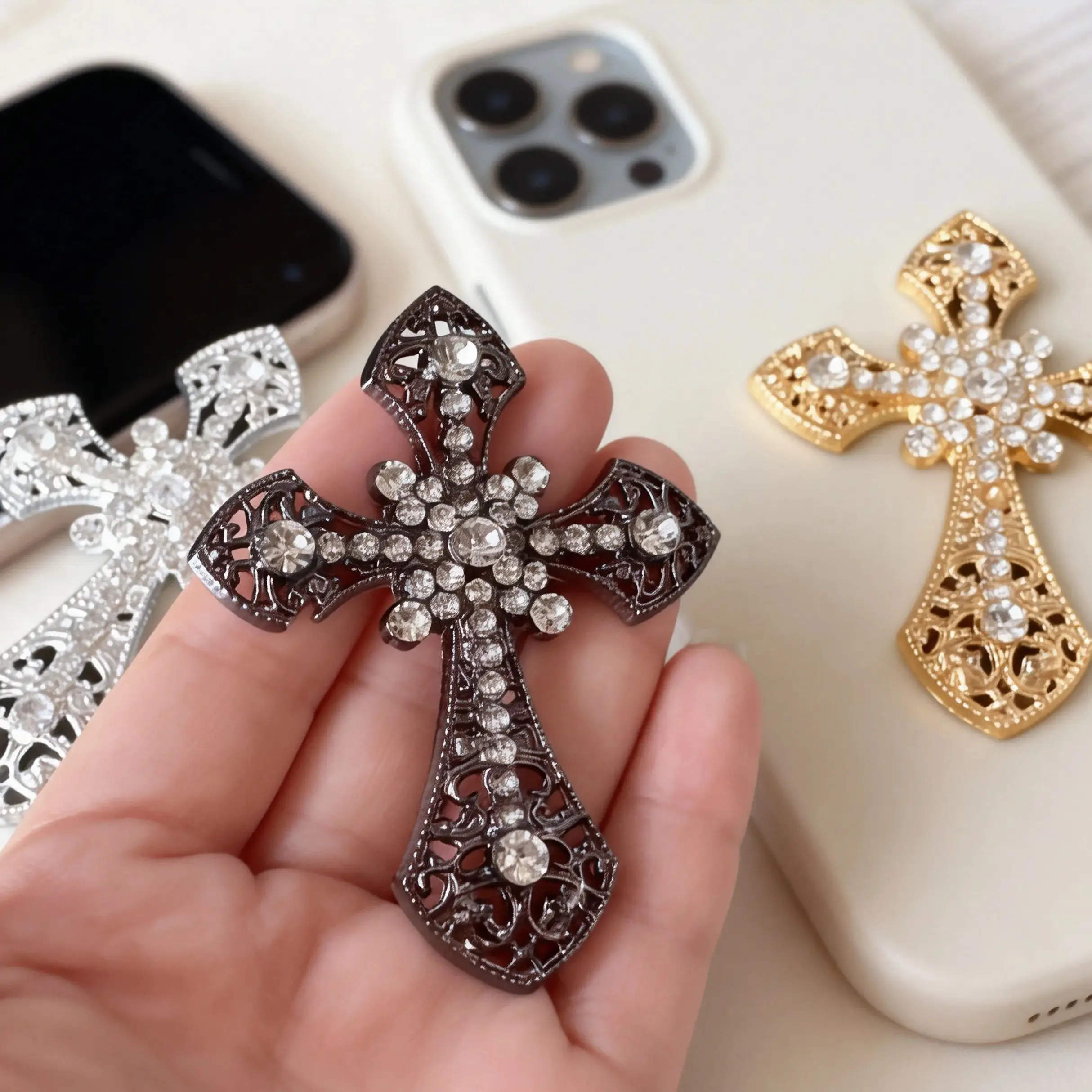 3Pcs Luxury Wedding Rhinestone Buttons,Sparkling Cross Buttons for Clothing,Party Favor Sewing Accessories,Birthday Gift Decor