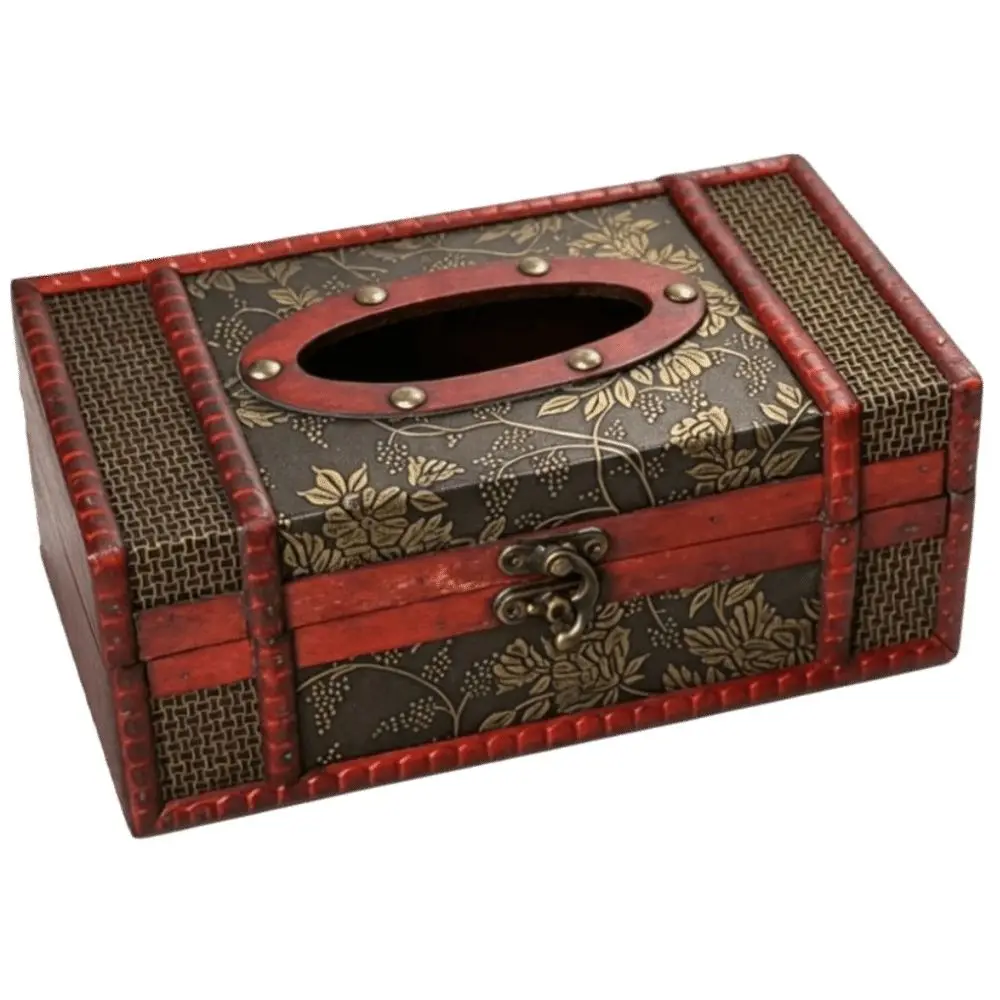 Vintage Vintage Style Tissue Box Holder Wooden Antique Finish Tissue Box Red Brown Rectangular Tissue Dispenser For Home