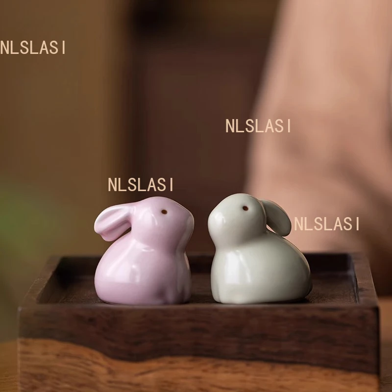 Thé en céramique pour animaux de compagnie, 1 pièce, four Ru créatif, lapin, jeu de thé, ornements de bureau à domicile, artisanat nourrissant, accessoires de service à thé