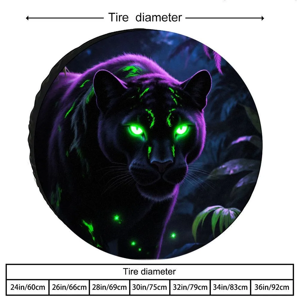 Neon Panther Spare Tire Cover Black Animal Print Polyester Outdoor SUV Protection