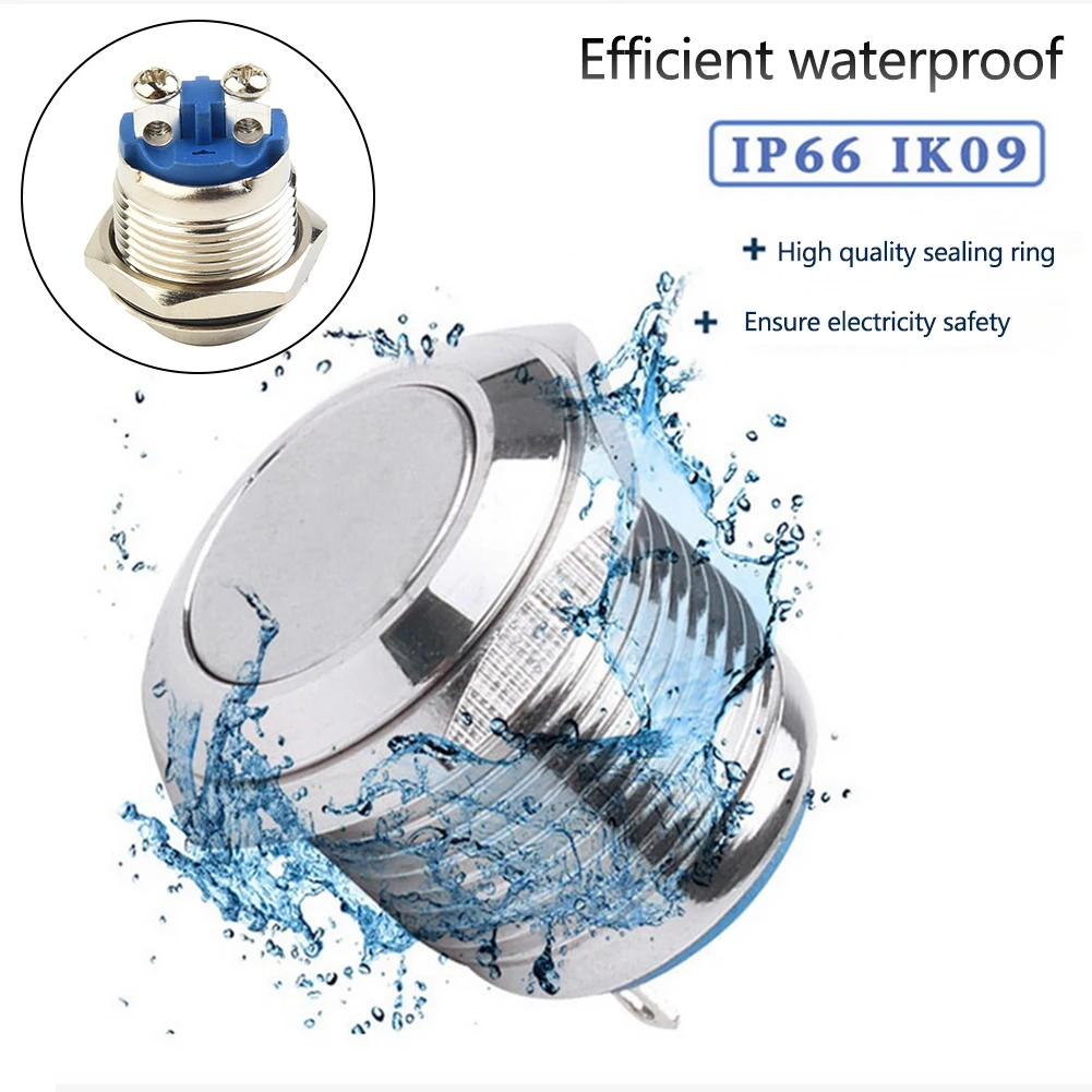 Waterproof Push Button Switch 12V 16mm Metal Shell Pressure Resistant Easy Installation Excellent Waterproof Performance
